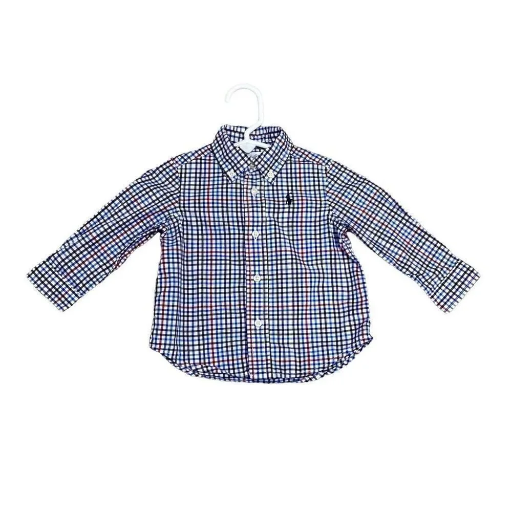Ralph Lauren Plaid Long Sleeve Button Down Shirt Size 9 Month